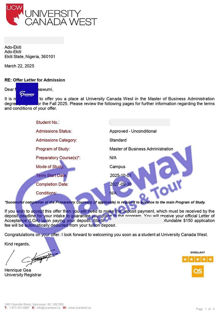 University Admission Letter