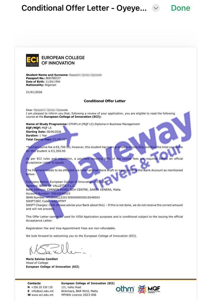 University Admission Letter