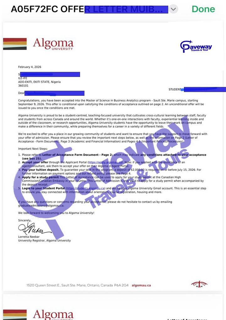 University Admission Letter