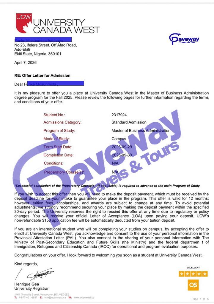University Admission Letter