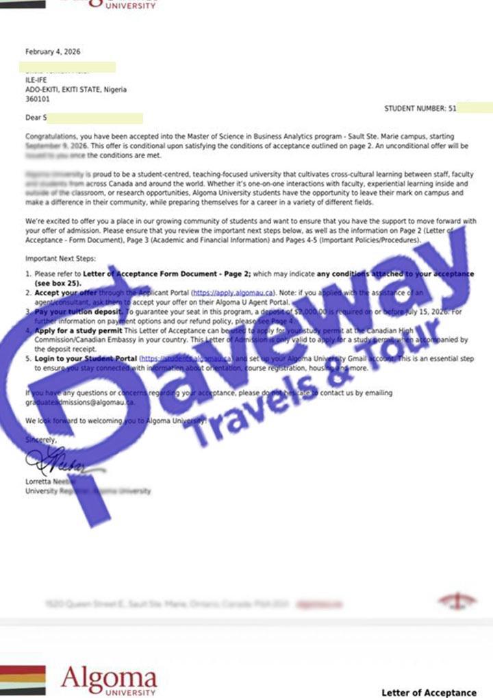 University Admission Letter
